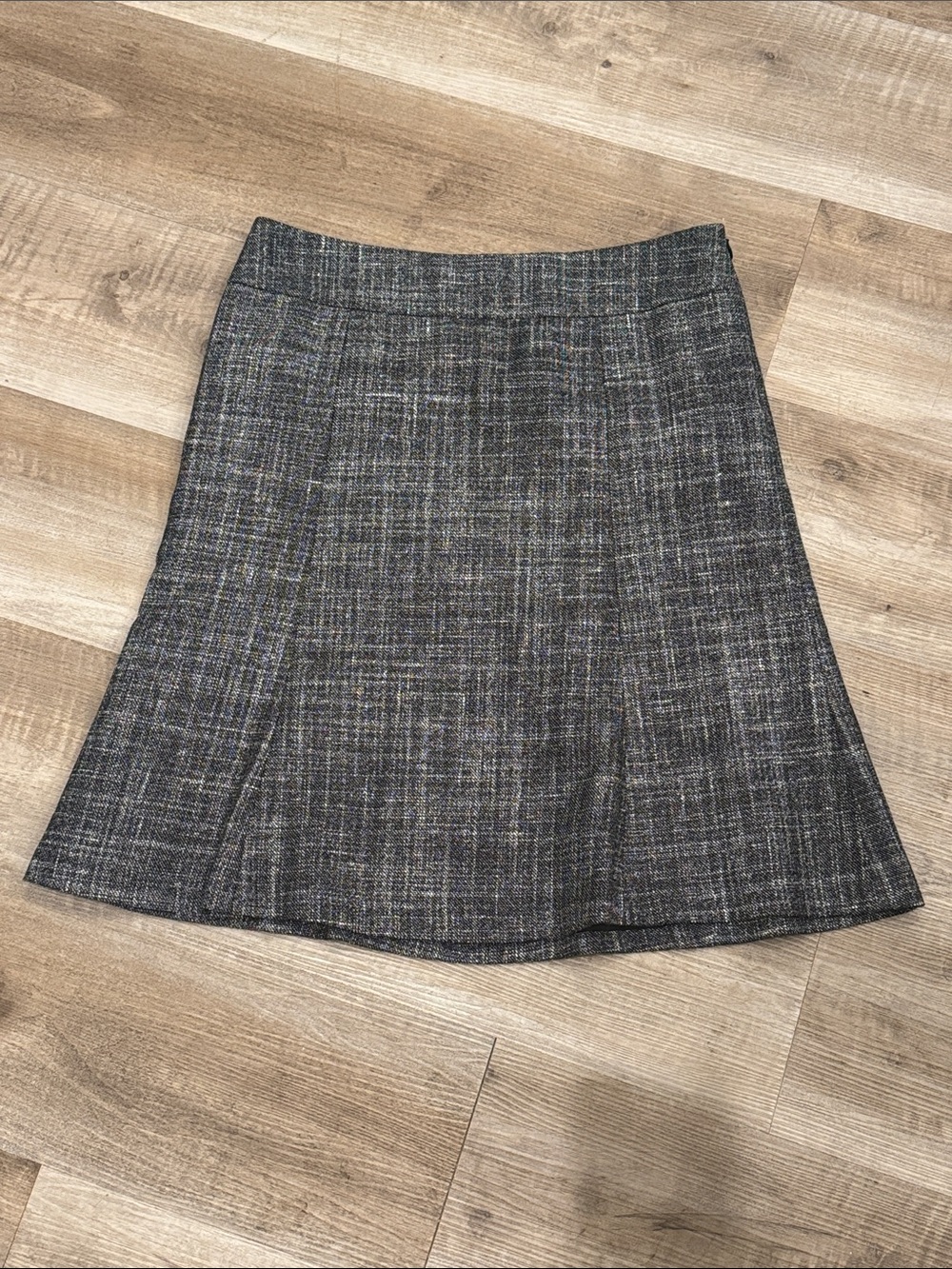 LOFT charcoal gray textured tweed A-line flared mini skirt